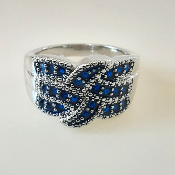 Jewelry - STERLING SILVER 925 Simulated Sapphire Wide Cigar Band Ring Sz 10 - NWOT